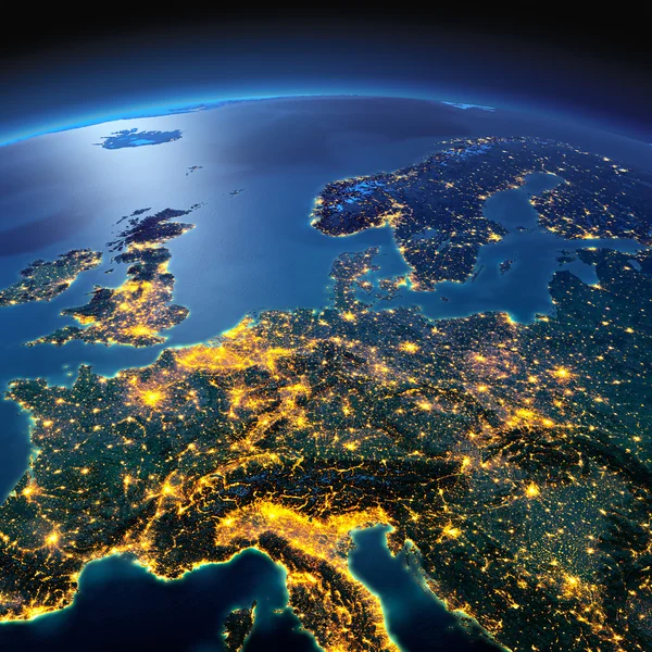 Detailed Earth. Central Europe on a moonlit night — Stock Photo, Image