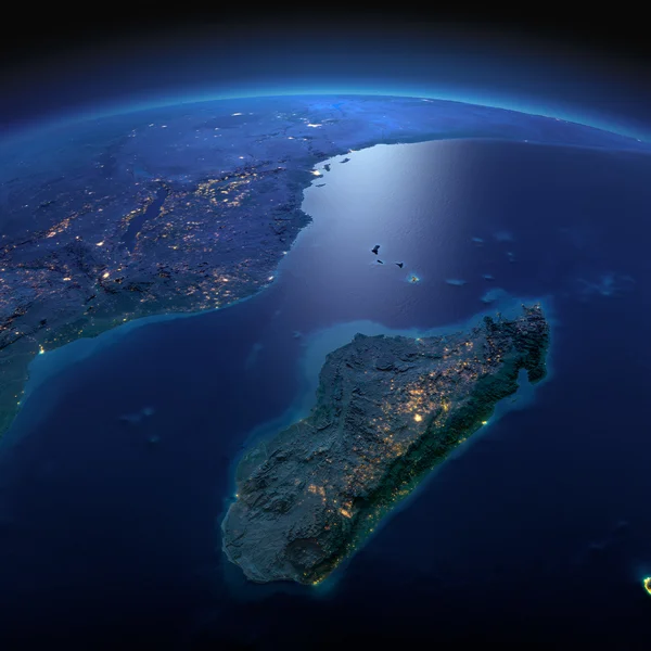 Terra dettagliata. Africa e Madagascar in una notte al chiaro di luna — Foto Stock