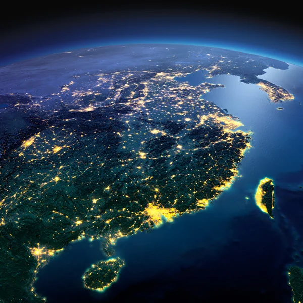 Detailed Earth. Eastern China and Taiwan on a moonlit night — Stock Photo, Image