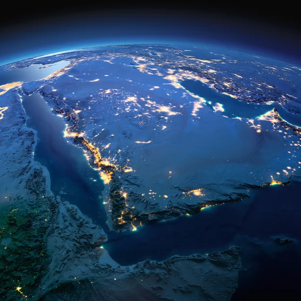 Детальная Земля. Саудовская Аравия в лунную ночь — стоковое фото