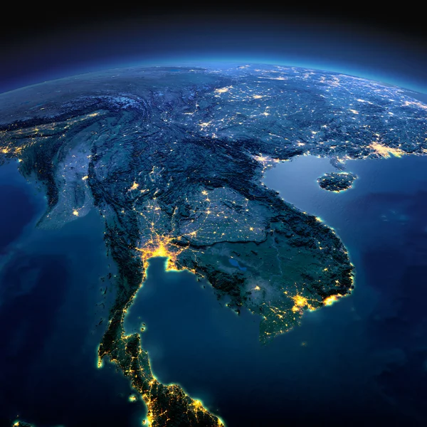 详细的地球。印度支那半岛上的月夜 — 图库照片
