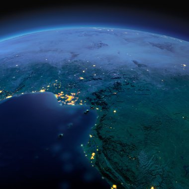 Detailed Earth. Countries of the Gulf of Guinea on a moonlit nig clipart
