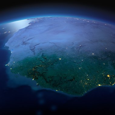 Detailed Earth. West African countries on a moonlit night clipart