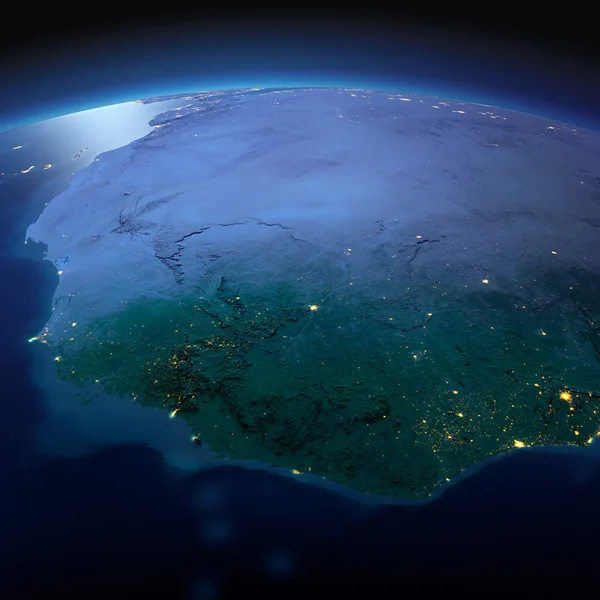 Detaillierte Erde. Westafrikanische Länder in einer mondhellen Nacht — Stockfoto