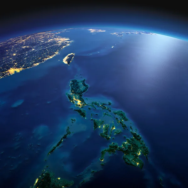 Tierra detallada. Sudeste Asiático. Filipinas en una noche de luna — Foto de Stock