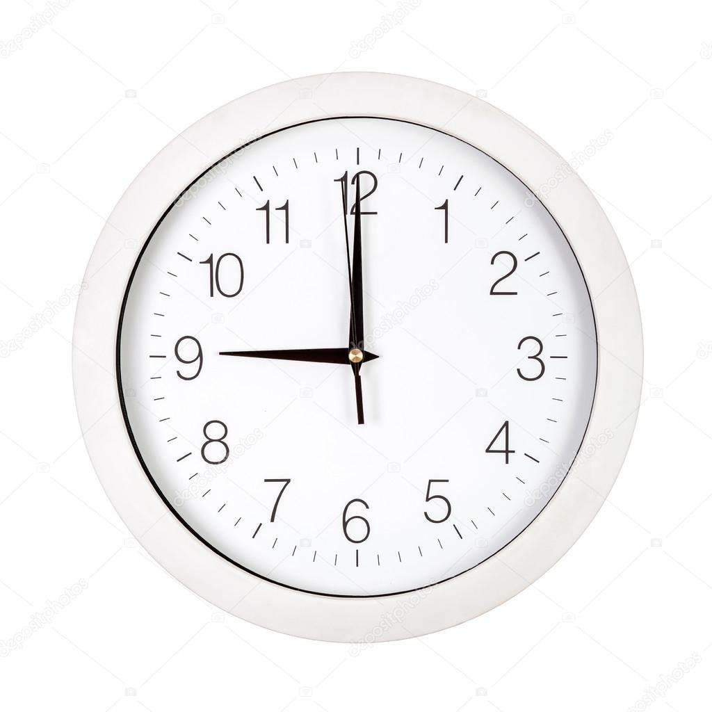 Clock face showing nine o'clock