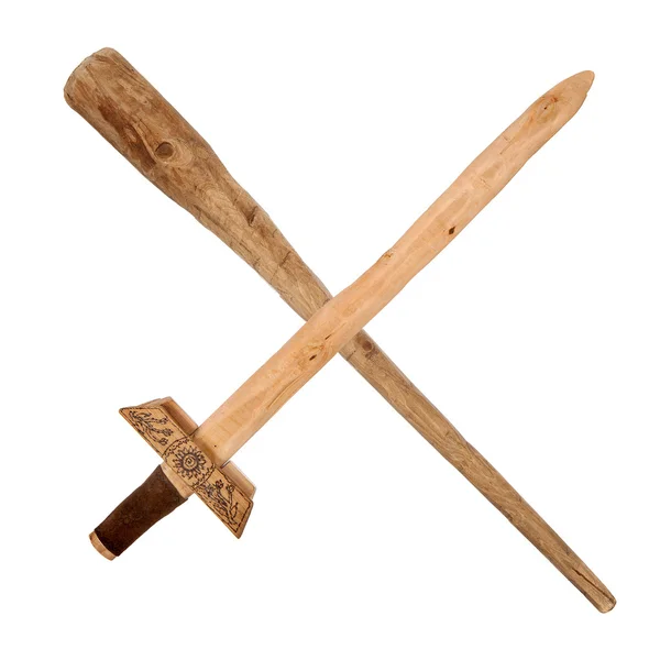 Espada de brinquedo feito à mão e cudgel — Fotografia de Stock