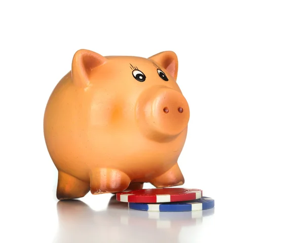 Piggy bank on poker chips — Stock Photo, Image