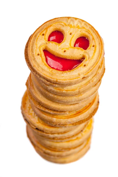 Pila di biscotti rotondi con sorriso isolato — Foto Stock