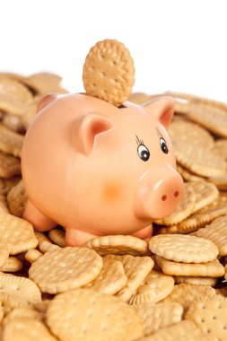 Sırt yuvarlak kurabiye ile Piggy banka