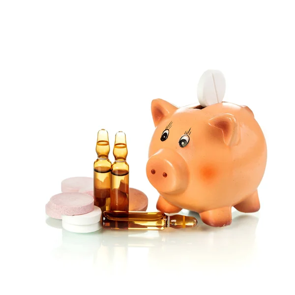 Piggy bank met drugs en stimulatiedosis — Stockfoto