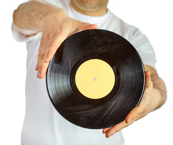 Disque vinyle entre les mains — Photo