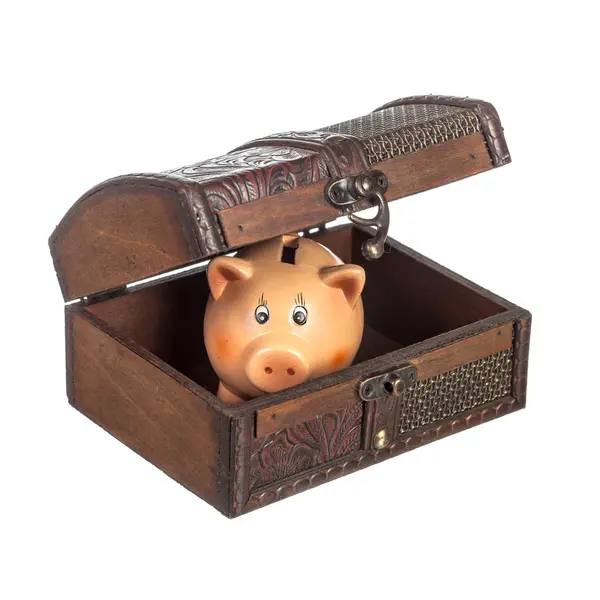 Piggy bank in chest — Stock Photo, Image