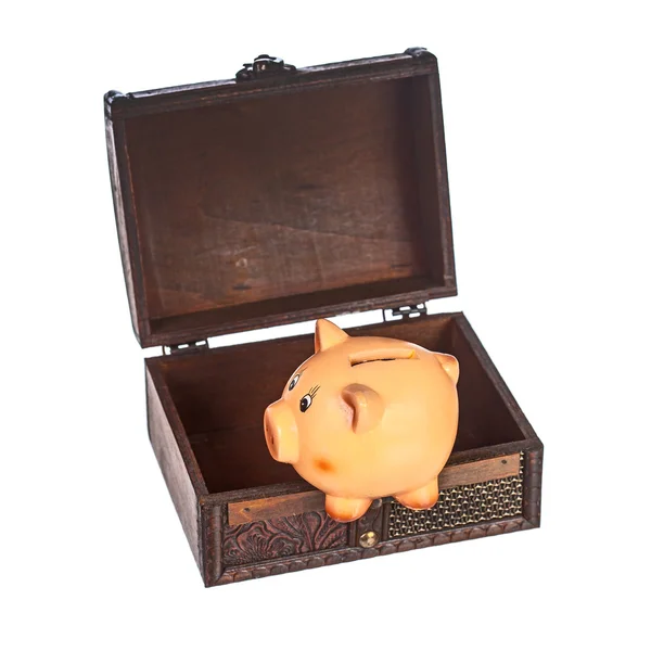 Piggy bank in chest — Stock Photo, Image