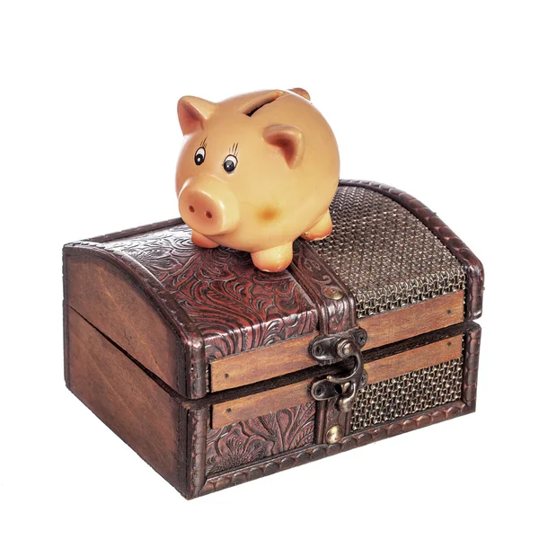 Piggy bank on chest — Stock Photo, Image