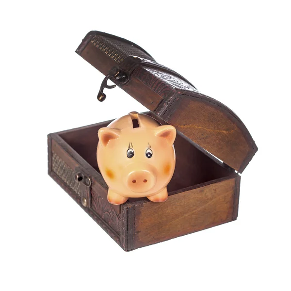 Piggy bank in chest — Stock Photo, Image