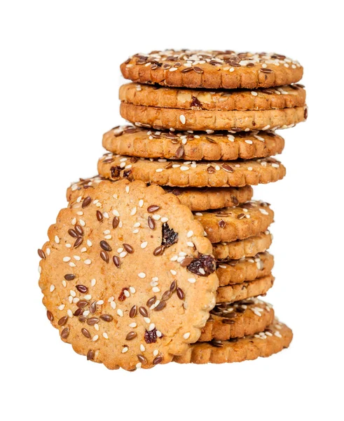 Stapel van ronde cookies met sesam en vlas zaden — Stockfoto