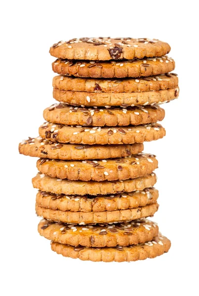 Stapel von runden Keksen mit Sesam und Leinsamen — Stockfoto