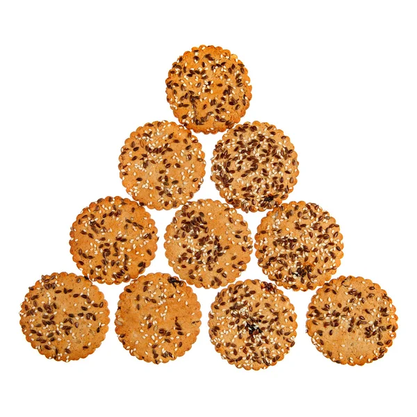 Driehoek van ronde cookies geïsoleerd — Stockfoto