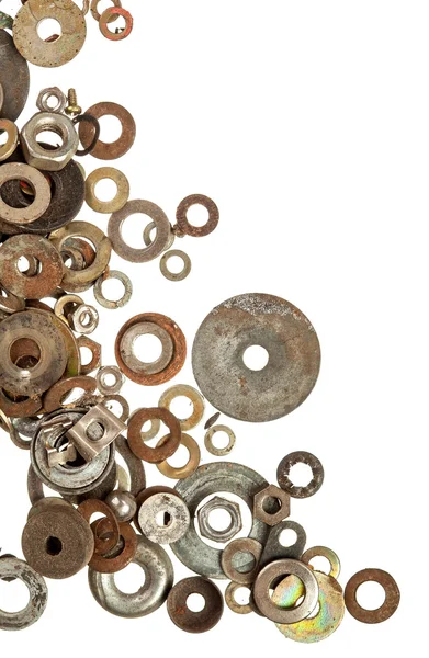 Old rusty washers over white background — Stock Photo, Image