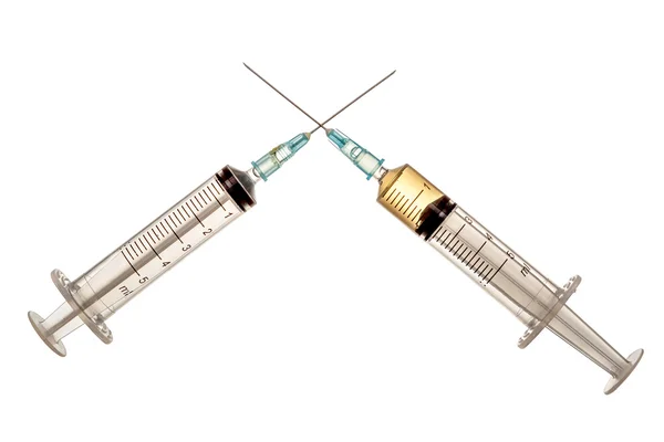Two crossed syringes on isolated white — Stock Photo, Image