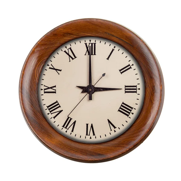 Vintage clockface showing three o'clock in wooden frame — Stock Photo, Image