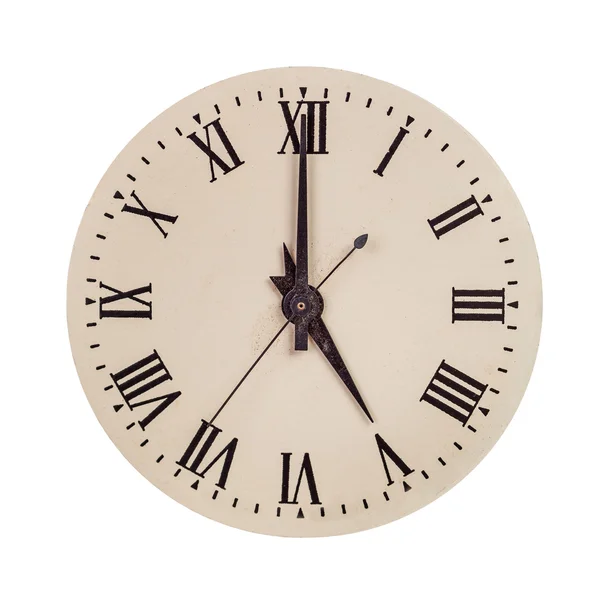 Vintage clock face showing five o'clock — Stock Photo, Image