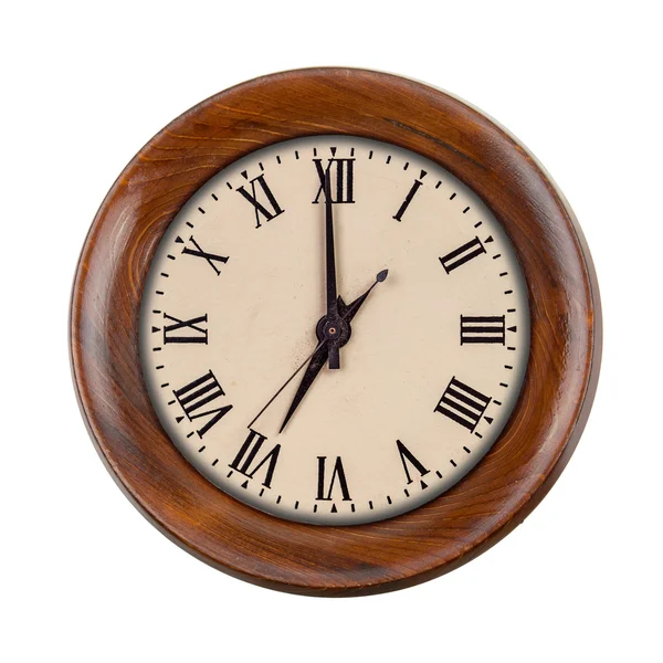 Vintage clockface showing seven o'clock in wooden frame — Stock Photo, Image