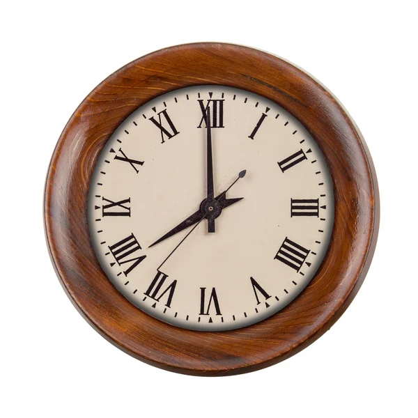 Vintage clockface showing eight o'clock in wooden frame — 图库照片