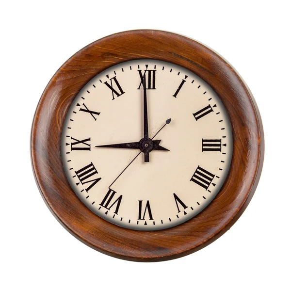 Vintage clockface ukazuje devět hodin v dřevěném rámu — Stock fotografie