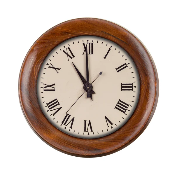 Vintage clockface showing eleven o'clock in wooden frame — Stock Photo, Image