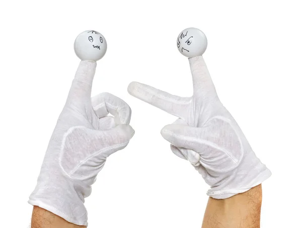 Two angry finger puppets disputing — Stock Photo, Image