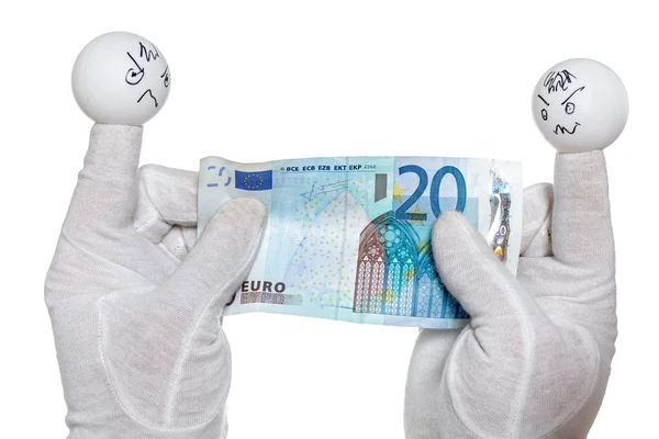 Zwei Fingerpuppen mit 20-Euro-Schein — Stockfoto