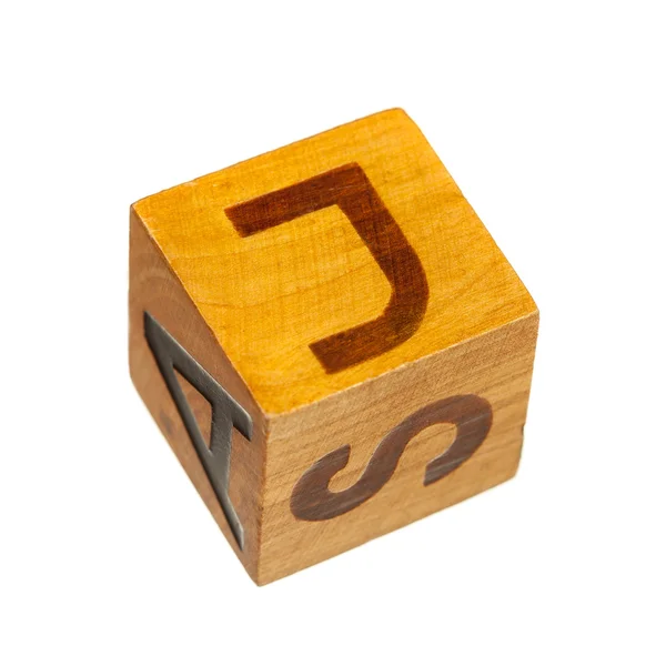 Bloco de madeira com letra maiúscula J — Fotografia de Stock