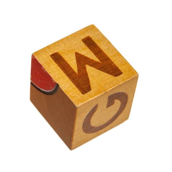 Bloco de madeira com letra maiúscula W — Fotografia de Stock