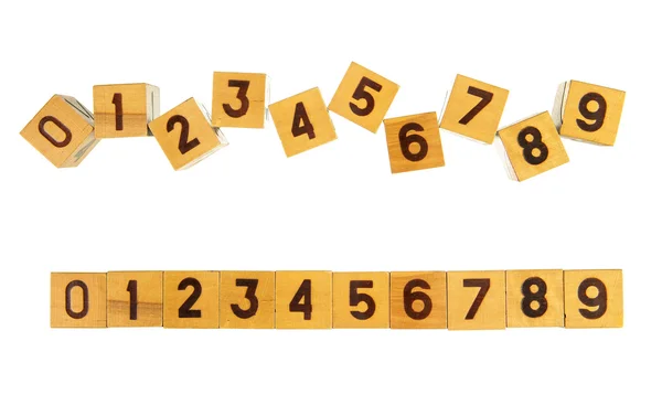 Two rows of wooden blocks with numbers — Stock Photo, Image