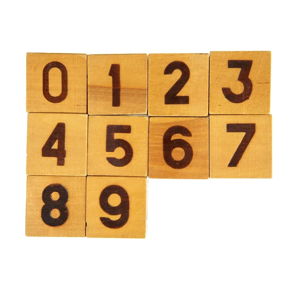 Ξύλινα μπλοκ με τους αριθμούς σε λευκό — Φωτογραφία Αρχείου
