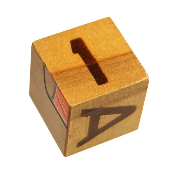 Holzblock mit der Nummer 0ne — Stockfoto