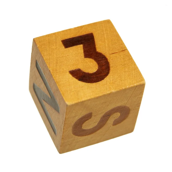 Holzblock mit Nummer drei — Stockfoto