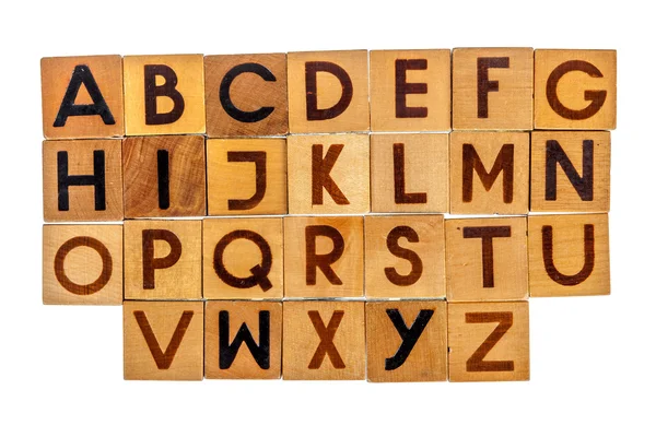 Letras mayúsculas del alfabeto inglés en bloques de madera — Foto de Stock