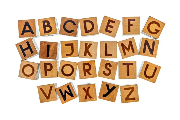 English alphabet on wooden blocks — Stock Photo, Image
