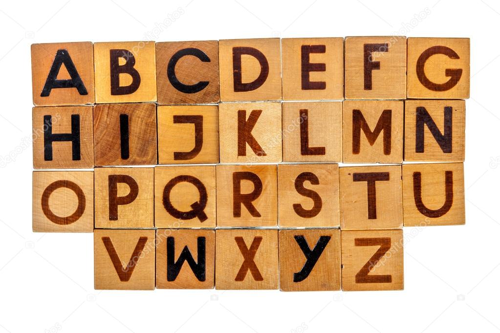 English alphabet capital letters on wooden blocks — Stock Photo