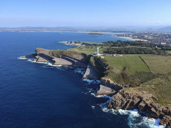 Aerial view of Faro Cabo Mayor lighthouse in Santander city, Cantabria region of Spain — Stock Photo, Image