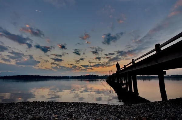Západ slunce na jezeře Chiemsee v Německu — Stock fotografie
