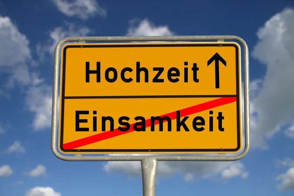 German road sign loneliness and wedding — Stock Photo, Image