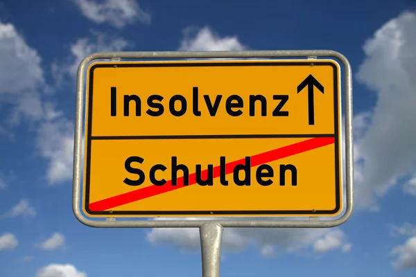 German road sign debt  and bankruptcy — Stock Photo, Image