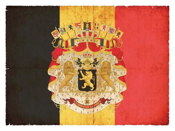 Bandeira grunge da Bélgica com brasão de armas — Fotografia de Stock