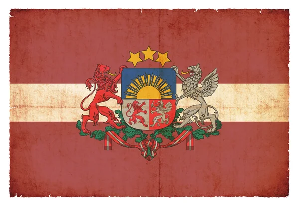 Bandeira grunge da Letónia com brasão de armas — Fotografia de Stock