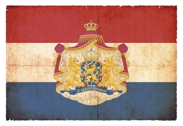 Grunge flag of Netherlands with coat of arms — Stock Photo, Image