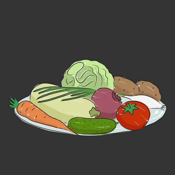 Un plato con verduras, ilustración vectorial — Vector de stock
